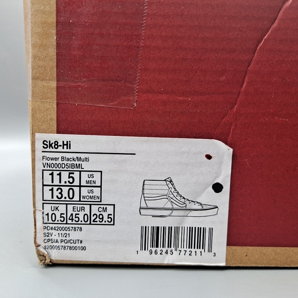 New Vans Sk8-Hi Top Flower Black White Orange Halloween Floral Men's Size 11.5 - Picture 9 of 9